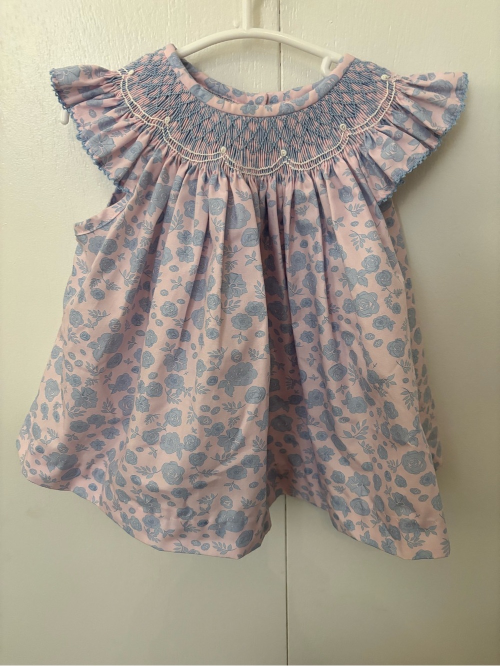 Girls Pink Floral Smocked Top